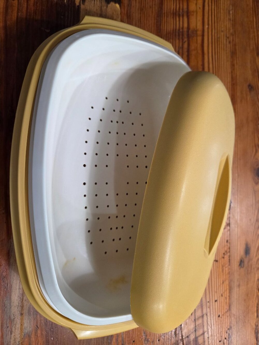 Vintage Tupperware Harvest Gold 3 Piece Vegetable Rice Strainer Steamer #1273-6